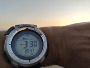 Watch altimeter showing 330 meters below sea level